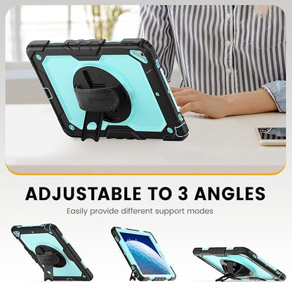 Timecity for iPad Air 3/ Pro 10.5 Inch Case, 360° Rotating Stand, Pencil Holder, Shockproof with Screen Protector & Shoulder Strap - Heavy Duty Protection Case for iPad Air 3rd Gen - Light Blue