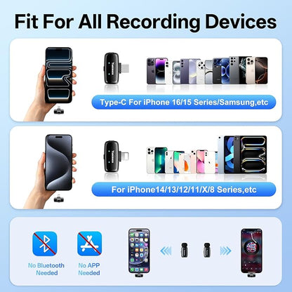 Yuaceuco Mini Wireless Lavalier Microphone for iPhone ipad Android, Noise Reduction and Mute, 33h Charging Case, AI Voice Changer, 131FT Range, Mini Lapel Mic for Video Recording, Vlogging, YouTube