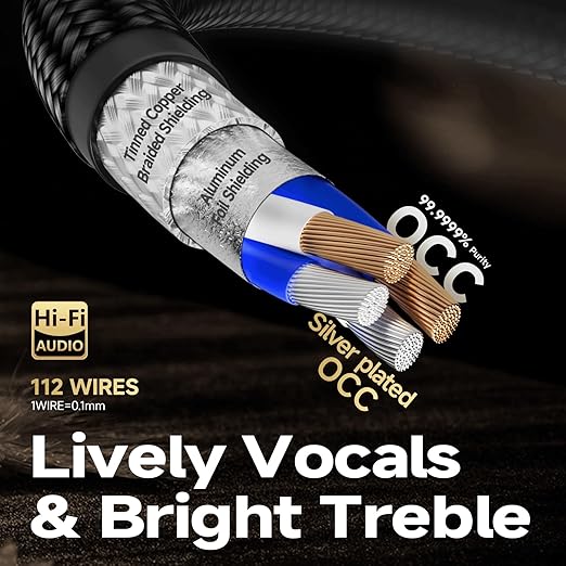 TODN HiFi RCA Cables Audiophile RCA to RCA Male Silver-Plated-OCC Core Shielded Audio Cable for Home Stereo Systems (6.5ft/2m, 1 Pair)