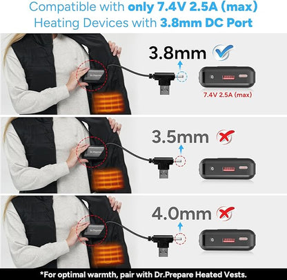 DR.PREPARE 16000mAh Battery Pack with 7.4V DC (3.8mm) & 5V USB Output for Heated Vest, Faster-Charging Power Bank with Type C in/Output, Portable Compact Battery for Eye Mask, iPhone, iPad
