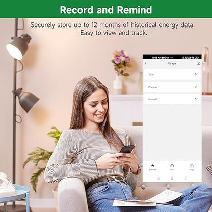 WiFi Energy Monitor with 2 * 300A Clamps, Real-Time Electricity Tracking, Smart Home Power Management