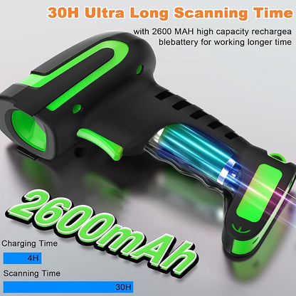 Symcode 2D Screen Barcode Scanner Wireless with Charging Stand,2 in 1 Wireless 433Mhz and Bluetooth 2600mAh 1D 2D Bar Code Scanner with Charging Stand for Store, POS, CPU, iPhone, Android