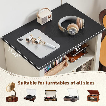 Joaxswe Record Player Stand with Vinyl Record Storage, 24" Wide Mid-Century Record Player Table Up to 200 Albums,Large Wood Turntable Stand Cabinet Dispaly Shelf for Living Room,Bedroom,White
