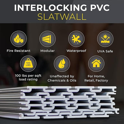 DLDIRECT 96" X 48" - White Slatwall Panel Garage Organizer: Heavy Duty Wall Mounted PVC Rack, Interlocking Slat Paneling for Garage Storage, Slotwall Board, Shelves System