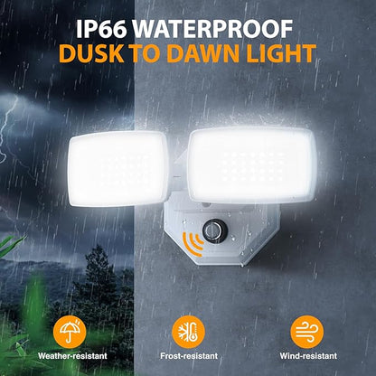 Onforu 32w 3200LM Dusk to Dawn Outdoor Lighting,6500K Dual-Head Flood Light Outdoor with Photocell,IP66 Waterproof Security Lights,2Pack Exterior Daylight off and Night On White Light for Patio Garden