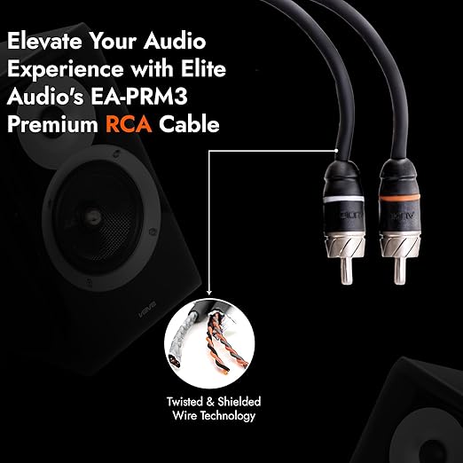 Elite Audio Premium Series 3ft. 2-Channel Car Audio RCA Cable – Double Shielded, Oxygen Free Copper, Noise Reducing Audio Cable for Amplifiers, Subwoofers, Speakers, and Processors – PRM3