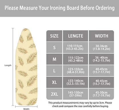 ZCFYGDX Ironing Board Covers,Elastic Edge 3 Bottom Nylon Buckle Straps, Stain Resistant & Resistant Scorch, Easy to Installation Fasteners Minimalist Palm Leaf Print Decor Size-L 17 x 49