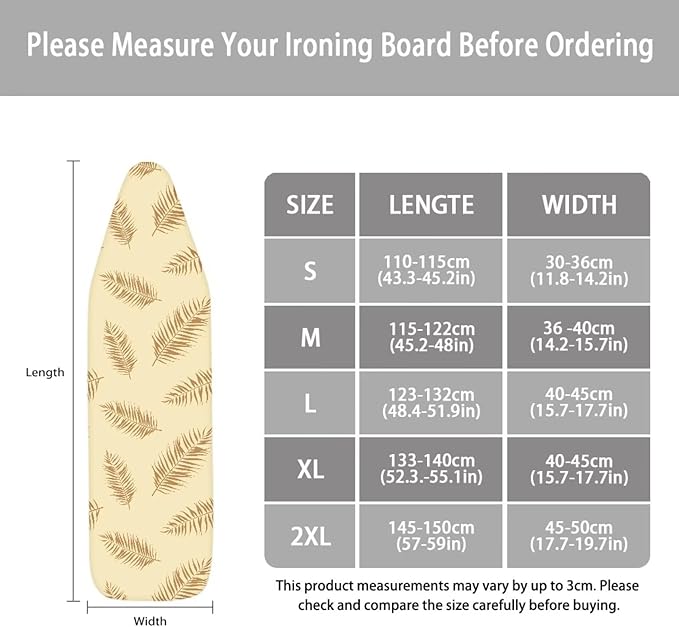 ZCFYGDX Ironing Board Covers,Elastic Edge 3 Bottom Nylon Buckle Straps, Stain Resistant & Resistant Scorch, Easy to Installation Fasteners Minimalist Palm Leaf Print Decor Size-2XL 18 x 58