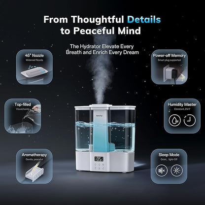 Geek-Level Aeocky Humidifier for Baby, Quiet Ultrasonic Humidifiers for Bedroom, Nursery with Ambient Light, 4L Top-Fill Cool Mist Diffuser with Timer, Sleep, Auto, Constant Humidity Mode