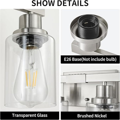 DIKAIDA Bathroom Vanity Light, 6-Light Nickel Modern Matte Wall Sconce Lighting with Clear Glass Shade, Wall Lights,Bath Vintage Wall Mounted Lamps for Mirror Bedroom Living Room
