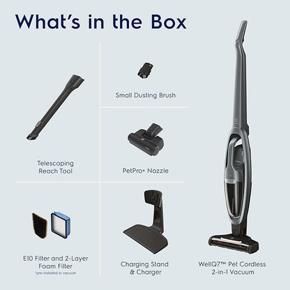 Electrolux WellQ7 Pet Cordless 2-in-1 Vacuum Cleaner with Motorized PetPro+ Nozzle for Easy Pet Hair Removal, 50-Minute Run Time, 2 Power Modes, Shale Gray