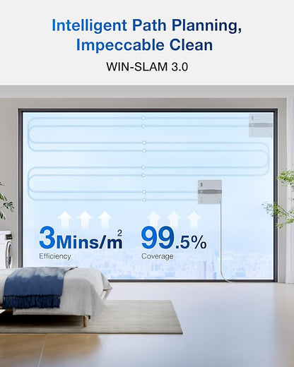 ECOVACS WINBOT Mini Window Cleaning Robot - Compact Design, Dual Nozzles with Ultrasonic Spray, 9-Stage Protection System, Intelligent Path Planning, 3 Cleaning Modes, Anti-Slipping System