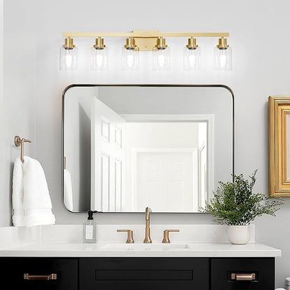 DIKAIDA 6 Light Gold Bathroom Vanity Light,Bathroom Light Fixtures, 38" Modern Brushed Gold Vanity Lighting Fixtures for Bathroom Over Mirror, Gold Sconces Wall Lighting for Bedroom