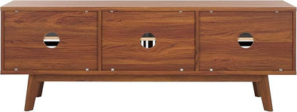 SAFAVIEH ESMA TV Stand for up to 65" Flatscreen – Walnut Brown, Sliding Doors with Interior Storage, Entertainment Media Console (MED9640A)