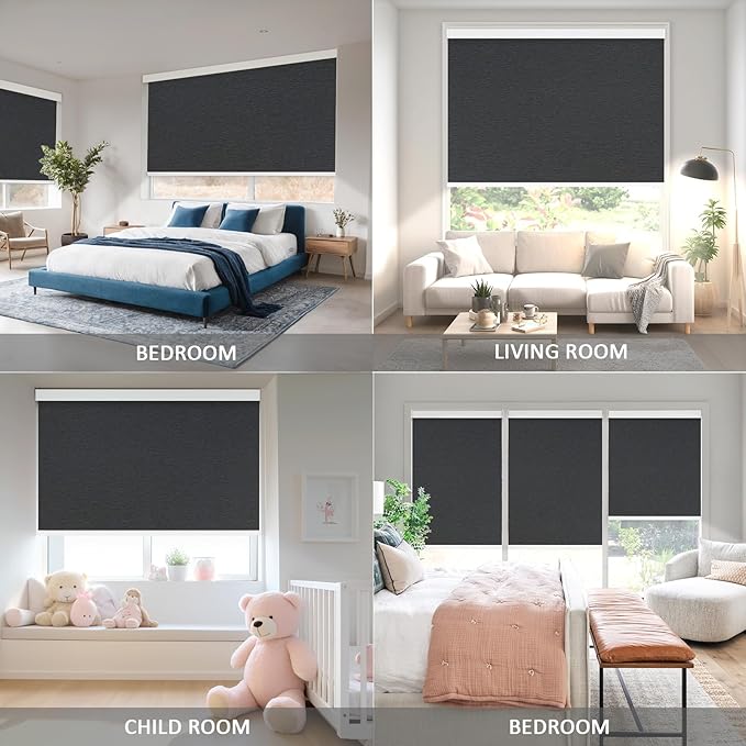COOLWINDS Motorized Blinds with Remote Cordless Automatic Motorized Shades Custom Blinds for Windows Smart Curtains Compatible with Alexa Google Home(Blackout Jacquard Black,W68 x H72in)