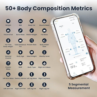 YINOLIFE Scale for Body Weight, 8 Electrode Smart Bathroom Scale with BMI Body Fat Muscle Mass 28 Full Body Composition, High Precision Digital Weight Scale with Handle Display, Rechargeable, 400 lbs