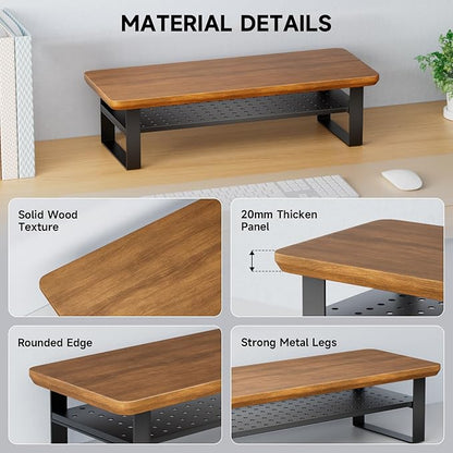 NestNeat Monitor Stand Riser, 24 Inch Computer Monitor Stand for Desk, 2-Tier Wood Desk Shelf Organizer with Storage, Desktop Stand for Laptop/Screen/PC/Printer, Ergonomic Home Office Monitor Stand
