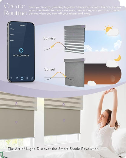 Graywind Smart Dual Shades Compatible with Alexa Google Homepod Motorized Double Zebra Blinds Matter Solar Powered, Custom Size (Beige)