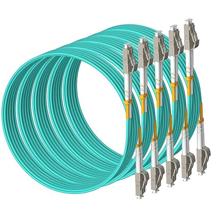 Fibergaga 10Pack-0.5M(1.6ft) OM3 LC to LC Fiber Patch Cable, Multimode Jumper Patch Cord 50/125µm 10G/40G, OD-2.0mm Fiber Optic Cable Duplex