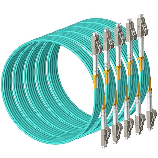 Fibergaga 5Pack-0.5M(1.6ft) OM3 LC to LC Fiber Patch Cable, Multimode 50/125µm 10G/40G, OD-2.0mm Fiber Optic Cable Duplex