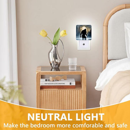 GANTINIR Funny Bigfoot Sasquatch Night Light, Plug-into Forest Moon Nightlight White LED Lamp, Energy Efficient Decor Desk Lamp for Bedroom Hallway Stairs Bathroom