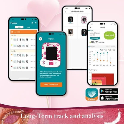 Meraw Blood Pressure Monitor Home Use, Blood Pressure Cuff Digital Arm, Blood Pressure Monitor Automatic Cuff 8.7-16.5" Bluetooth App Tracking Irregular Heartbeat Monitoring Pink