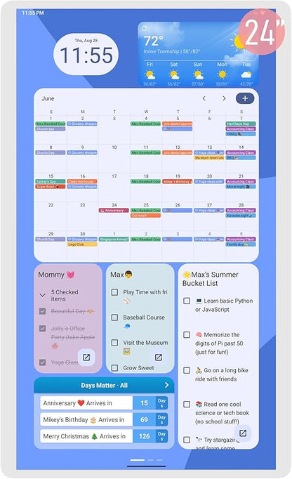 Viewzio 24 Inch Digital Planner Wall Planner Touch Screen Chore Chart Syncs All Android Tablet Apps To Do List Notepad Electronic Smart Calendar Digital for Family Meal Planner Support Via App Store Wall Mount White (24 Inch)