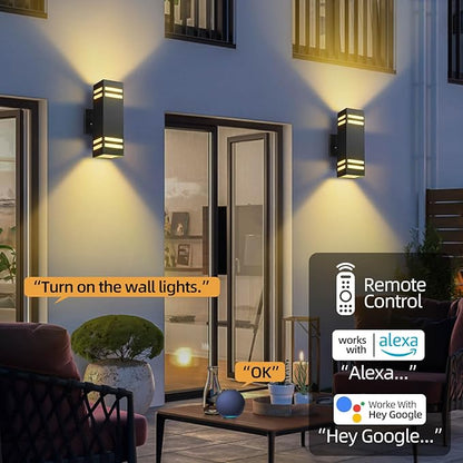 Zinola Outdoor Smart Wall Lights 2 Pack, Aluminum Exterior Lighting Fixtures Dusk to Dawn Color Changing Outdoor Lights with Matte Black Finish for Outside Decor, DIY Lighting Effects