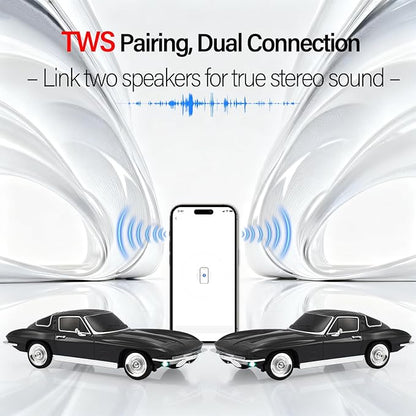 WSTER Retro American Style car Bluetooth Speaker, Portable Wireless Outdoor Speaker, TWS Stereo, Support USB/TF/AUX, Party Bluetooth Speaker with Microphone,Classic car Gifts for Men(Black)