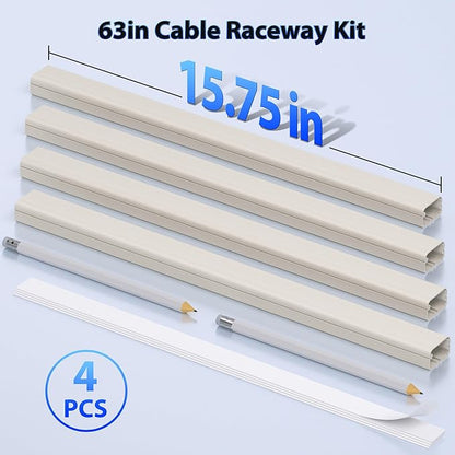 ZhiYo Large Capacity Wire Hiders for TV on Wall for 2-4 Cords, 63in (4xL15.8in) PVC Cable Cover with Adhesive Tape, Snap and Lock Design for Wall Mounted TV, Beige Cord Covers for Wires on Wall