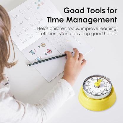 Visual Timer, Teeloray 60-Minute Countdown Timer, Kitchen Timer with Magnetic Base, Mechanical Clockwork, Ringer Alert, Time Management Tool for Children and Adults, Study/Work/Cooking (Yellow)