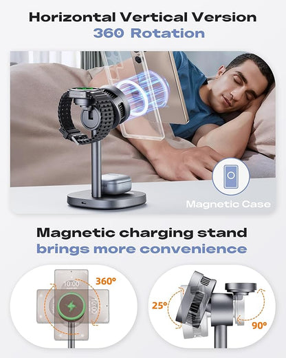 Magnetic Wireless Charger for Samsung, Qi2 Certified Fast 15W 3 in 1 Charging Station TEC Cooling Compatible with Magsafe Charger for Galaxy S25 Ultra/S24/Z Fold 7/Flip7/Samsung Watch Ultra 8/Buds