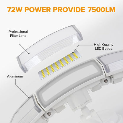 LUTEC 72W 7500LM LED Security Lights Motion Sensor Light Outdoor, 5000K Daylight, IP65 Waterproof, Dusk to Dawn, 3-Head Motion Detected Flood Light for Garage, Yard, Porch(White)