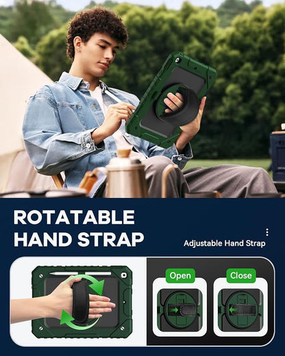 Cantis Case for iPad 9th/8th/7th Generation with Screen Protector, iPad 10.2 Case 2021/2020/2019 with 360 Degree Rotating Stand/Shoulder Strap/Pencil Holder, Alpine Green