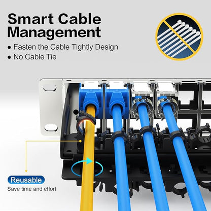 PBAEGAV 48 Port Patch Panel Blank UTP/STP 1U 19" Keystone Patch Panel with Cable Management and Support Bar Compatible with LC/SC/ST/FC/USB/HDMI Keystone Jack(48 Port)