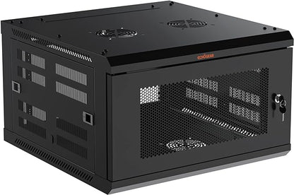 ECHOGEAR 6U Network Rack - Enclosed Wall Mount Rack Kit Includes 2X 1U Shelves, Pre-Mounted Fan, Lockable Door & Hardware - 600mm Depth Fits All Your AV Gear