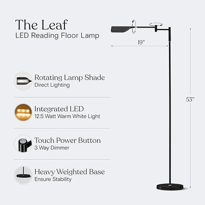 Brightech Leaf Pharmacy LED Reading Lamp, Dimmable Floor Lamp with Easy Rotation Over Chair or Desk for Living Rooms & Offices, Adjustable Standing Lamp, Tall Lamp for Sewing & Craftwork - Jet Black