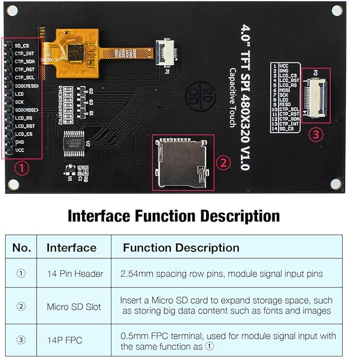 Hosyond 4.0 Inch 320x480 TN Capacitive Touch Screen LCD Display Module SPI Serial ST7796S Driver for Arduino R3/Mega2560/ESP32