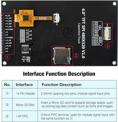 Hosyond 4.0 Inch 320x480 TN Capacitive Touch Screen LCD Display Module SPI Serial ST7796S Driver for Arduino R3/Mega2560/ESP32