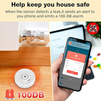 Douevo 5 Pack WiFi Water Leak Sensor, 100 dB Water Alarm Leak Detector, for Home, Basement, Bathroom, Kitchen(5 Pack)