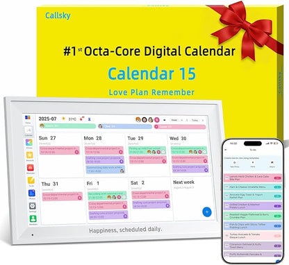 Callsky-Tech 15.6 Inch Digital Calendar - Full HD IPS Smart Touchscreen Family Planner with Octa Core & 64GB, offering an Anti-Glare Electronic Calendar, Chore Chart, and Multi-Sync—Perfect Gift for Home & Family