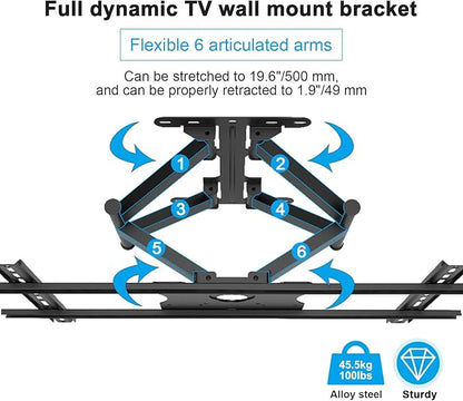 SYLVOX Full Motion Outdoor TV Wall Mount, Fits for TV Size from 40 Inch to 75 Inch, Flexible 6 Articulating Dual Arms, Wall Mount Bracket, Maximum VESA 600 x 400 mm