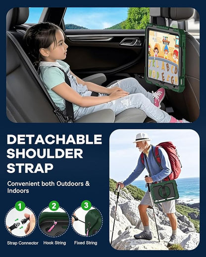 Cantis Case for iPad 11-inch (A16) 2025/ iPad 10th Generation 2022 (10.9 inch) with Screen Protector, iPad 11th Case with 360 Degree Rotating Stand/Shoulder Strap/Pencil Holder, Alpine Green
