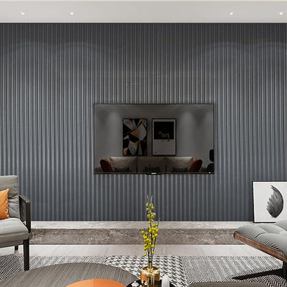 Art3dwallpanels Slat Wall Paneling, 104'' x 6.3'' Glossy Metal Finish WPC Soundproof 3D Wall Panels for Interior Wall Decor, 8 Pack Wavy Grain Panel Wall Slats, Metallic Silver Dark Gray