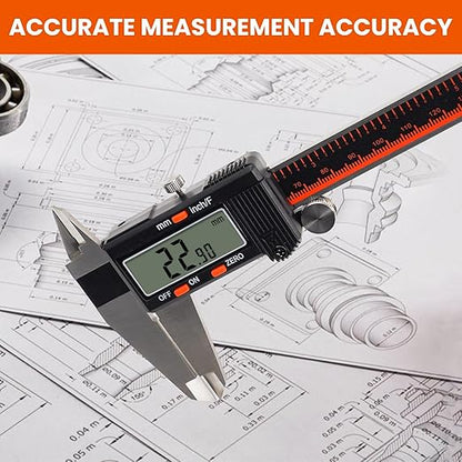 HARDELL Digital Caliper, 0-8 Inch Caliper Measuring Tool with Large LCD Screen, Auto-Off, Inch/Fractions/MM Conversion, Electronic Stainless Steel Micrometer for DIY/Household/3D Printing