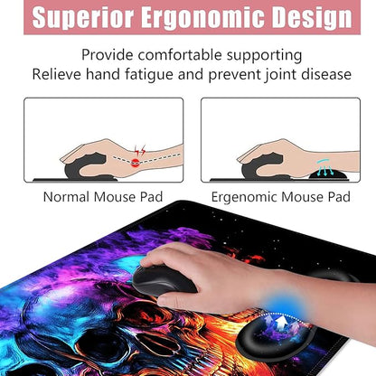 BFUKVOU Large Keyboard Mouse Pad Set, Extended Mouse Pad+Keyboard Wrist Rest Support, Memory Foam Ergonomic Easy Typing, 4Pcs (31.5×11.8 in) Desk Pad Set for Office Home,Smoke Skulls