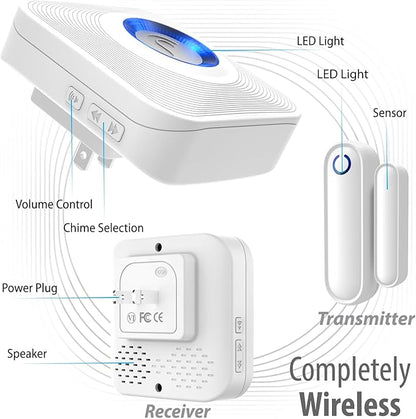 Fosmon WaveLink Wireless Door Chime with 500 Feet Range, 58 Tunes, 5 Volume Levels & LED Indicators for Home/Business/Office (1 Receiver + 1 Sensor)