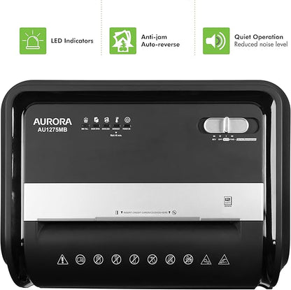 Aurora AU1275MB High-Security 12-Sheet Micro-Cut Paper and CD/Credit Card Shredder/ 5.7-Gallon Pullout Basket/60 Minutes Run Time