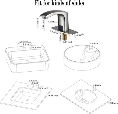 HALO Automatic Commercial Sensor Grifo Touchless Bathroom Faucet with Hole Cover Deck Plate Motion Activated Hands Free Vessel Sink Robinet Brushed Nickel