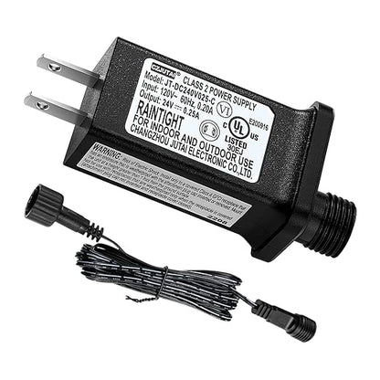 24V 0.25A LED Controller with Extension Cord, Replacement Model JT-DC240V025-C Class 2 Power Supply IP44 LED Light Controller Low Voltage Transformer for Halloween Christmas Holiday String Light